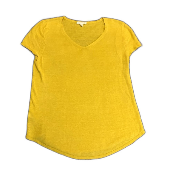 Eileen Fisher Gold Yellow Organic Linen V-Neck Cap Sleeve Lightweight Sweater S - Picture 2 of 11